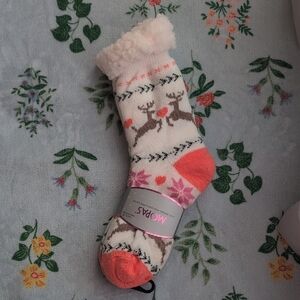 NWT Women's Mopas Holiday Reindeer Cozy Thermal Non-slip Socks